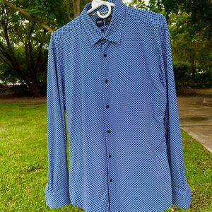Hugo Boss slim-fit shirt in printed performance-stretch jersey, Mens Large, Blue